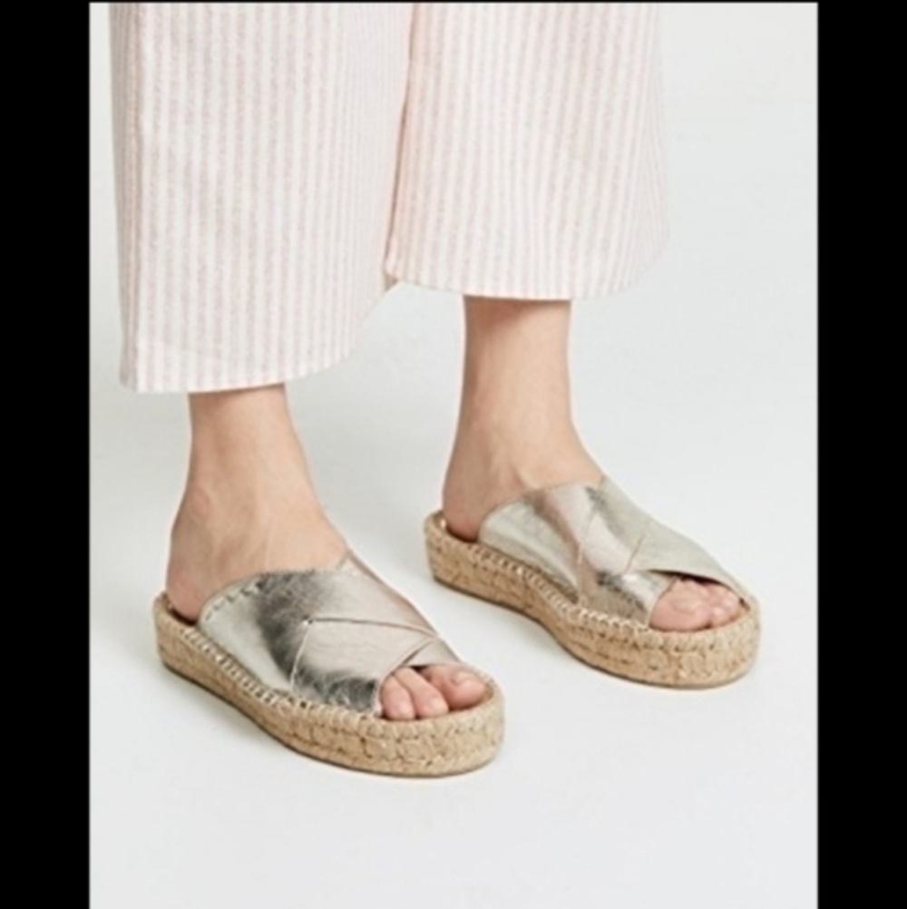 Free People Metallic Silver Tuscan Slip On Espadrille Sandals 41/10-10.5